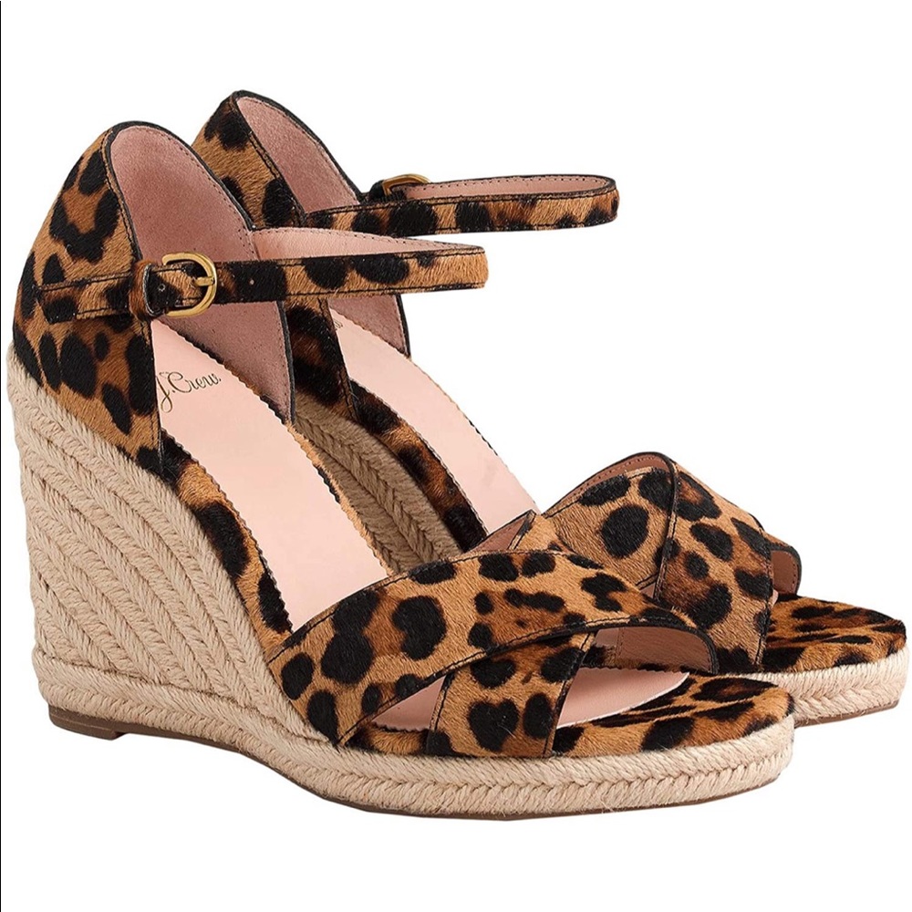 NIB J Crew Haircalf Cross Strap Espadrille Wedge